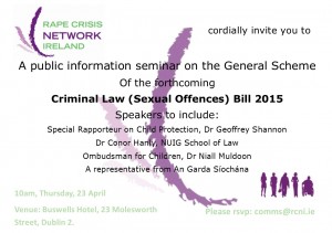 Invite to RCNI Seminar on forthcoming Criminal Law (Sexual Offences) Bill 2015 - April 23